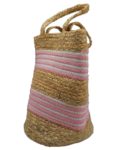 Ψάθινη Τσάντα σε Φυσικό Χρώμα με Ροζ Βαμβακερές Ρίγες.
