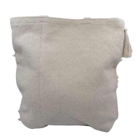 Υφασμάτινη Τσάντα με Κεντημένα Σχέδια & Κρόσσια σε Λευκό Χρώμα.
